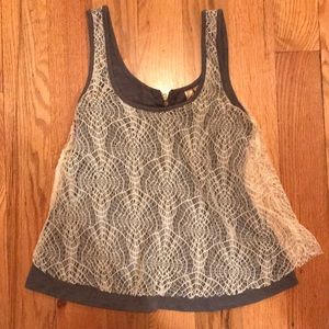 Gray tank top with lace overlay
